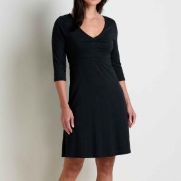 Toad & Co Rosalinda Dress Size LG Black Organic Cotton Casual Modest Neutral - Picture 1 of 9